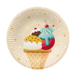 Kulatý papírový talíř "Zmrzlina" o průměru 18 cm 8 ks.
