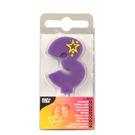 Narozeninová svíčka Fialová číslice „3“, 1 ks.