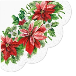 Ubrousky kulaté trivrstvé „Poinsettia“, 1/4, průměr 32 cm, 12 ks