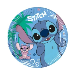 Papírové talíře „Stitch & Angel“, 20 cm, 8 ks