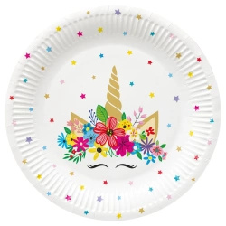 Papírový kulatý talíř "Unicorn Party" Ø 23 cm, 8 ks