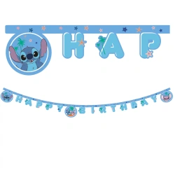 Papírový narozeninový banner „Stitch & Angel“ 2 m, 1 ks