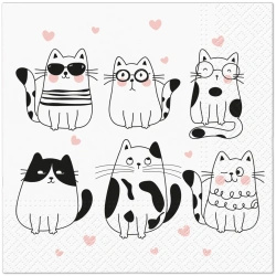 Třívrstvé ubrousky "Meow Hearts", 1/4, 33 x 33 cm 20 ks